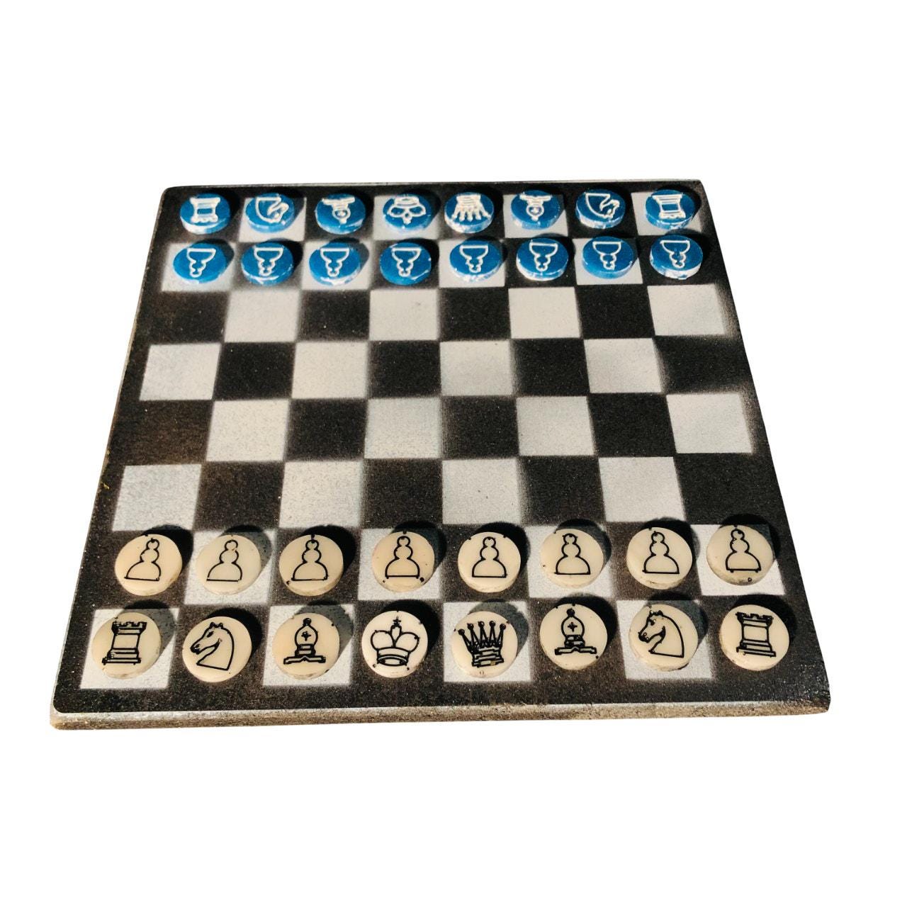 Chess Set - Black White & Blue (Resin Pieces)