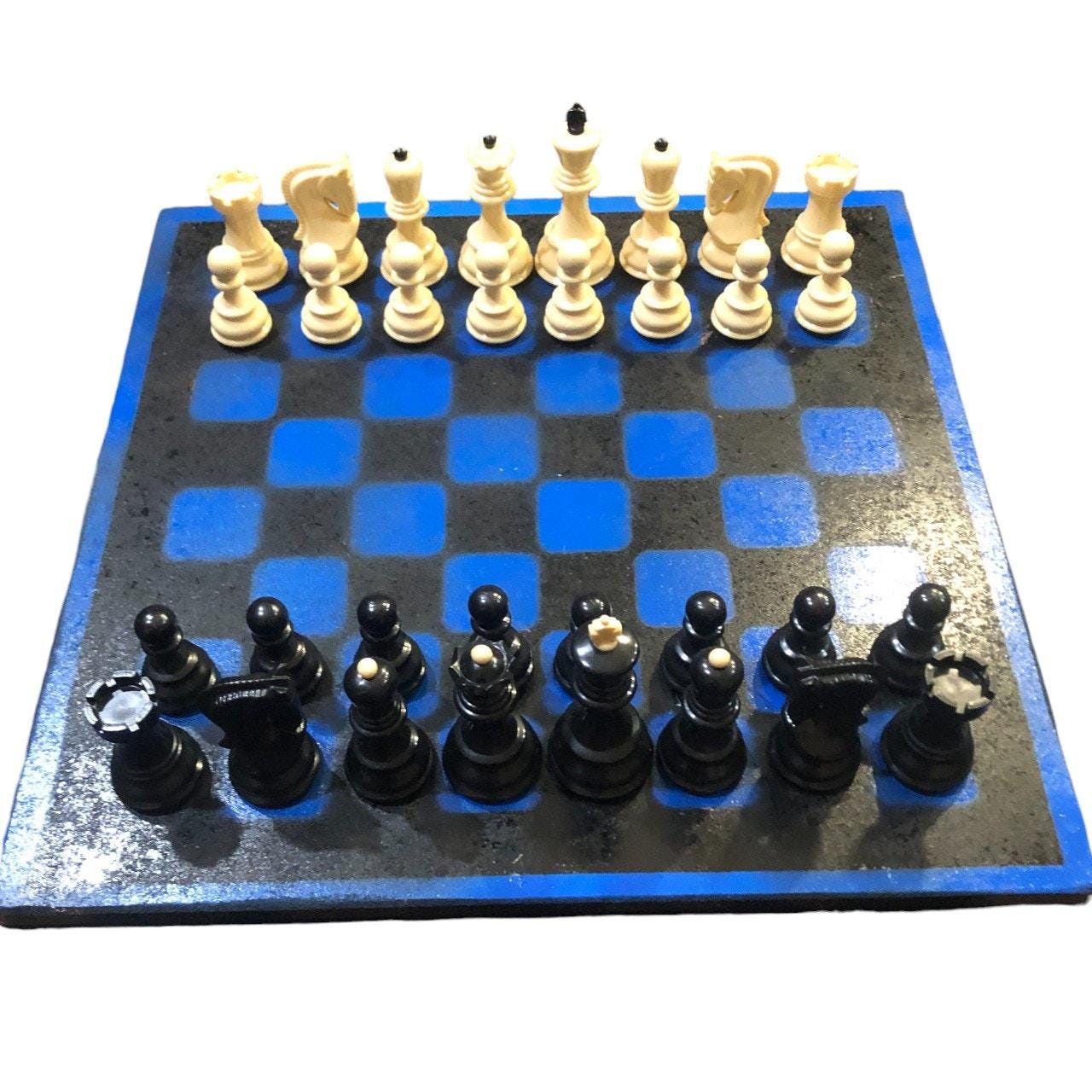 Large Chess Set - Blue & Black