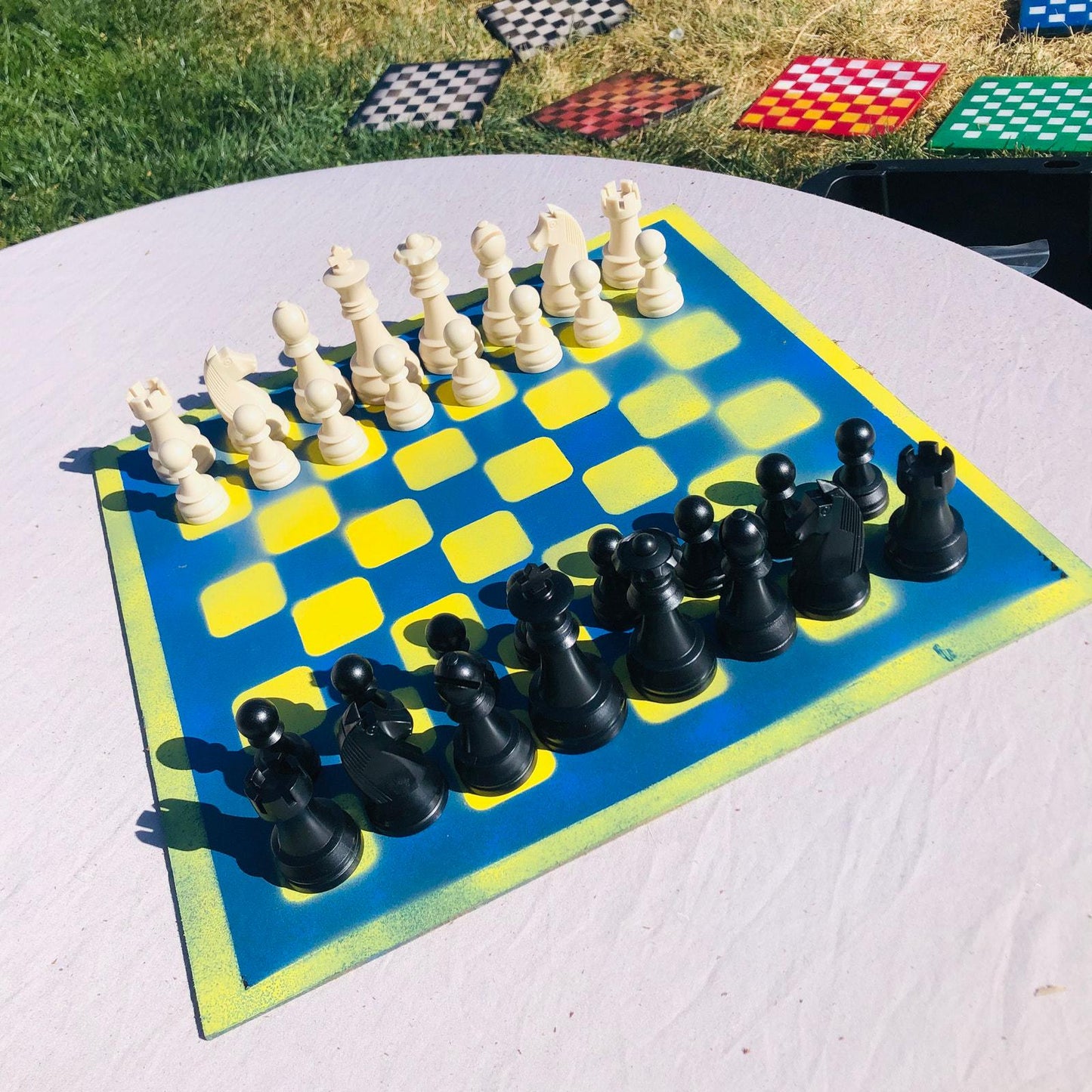 Large Chess Set - Blue & Yellow Pop