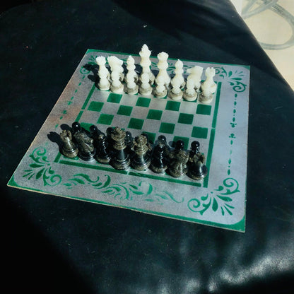 Chess Set - Green Silver