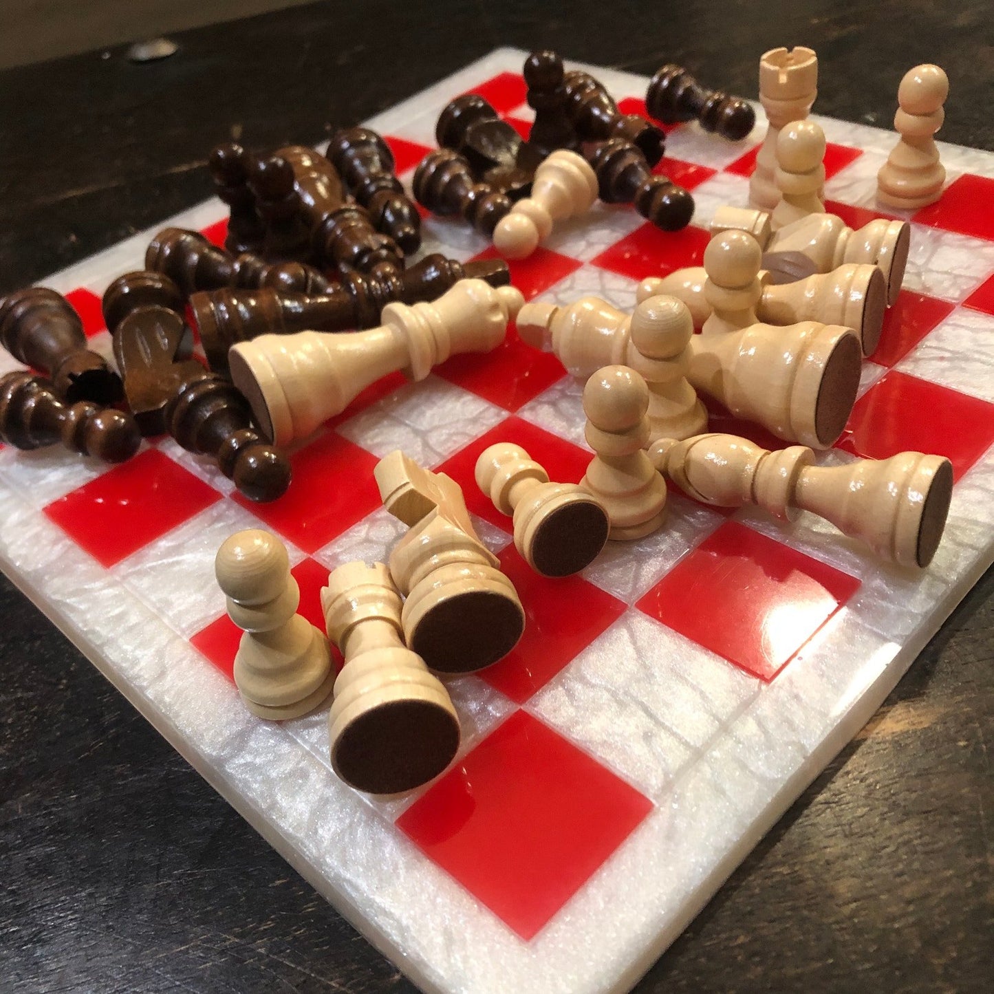 Resin Chess Set - Castle Red (Wood Pieces)