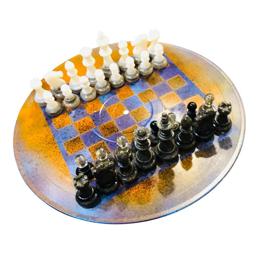 Vinyl Chess Set - Rustic Orange Blue (Resin Pieces)