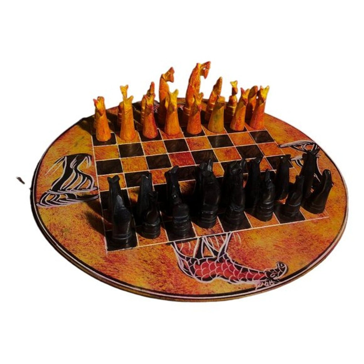 African Vintage Chess Set - Orange Safari Chess Board