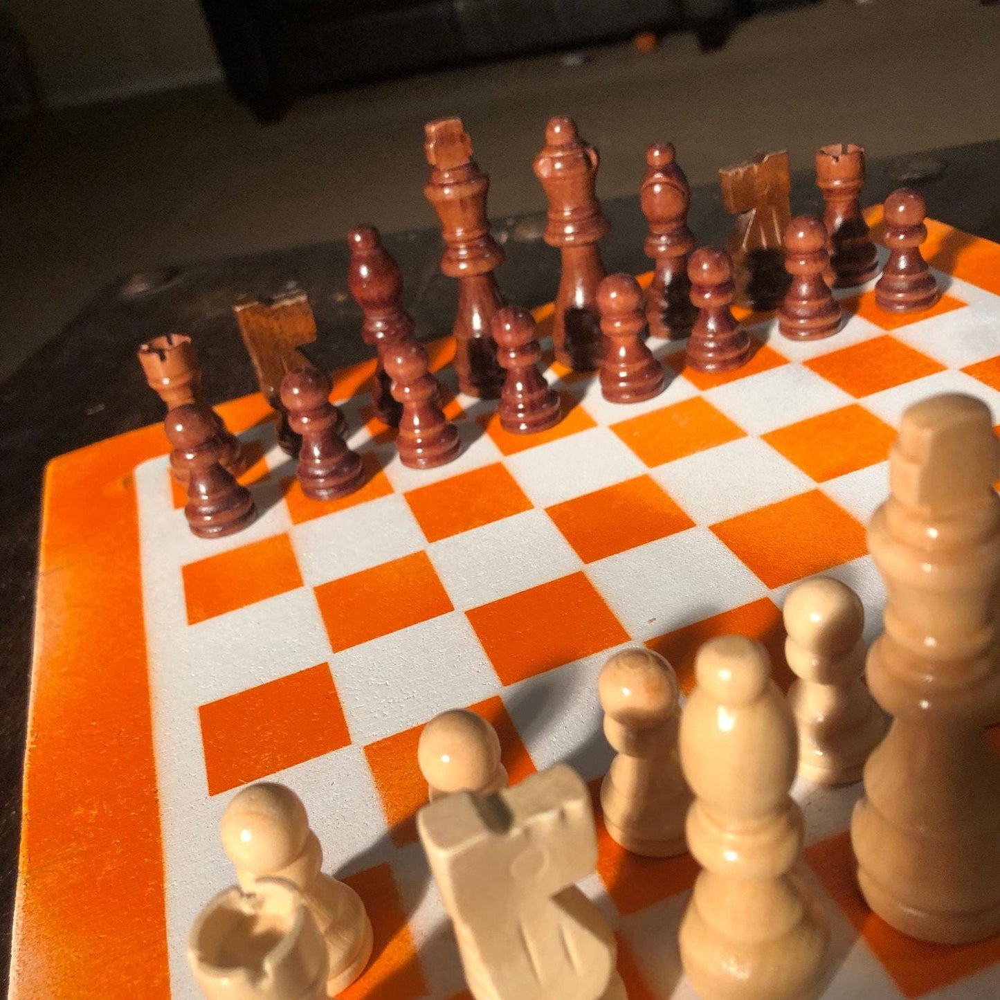 Chess Set - Orange & White (Wood Pieces)