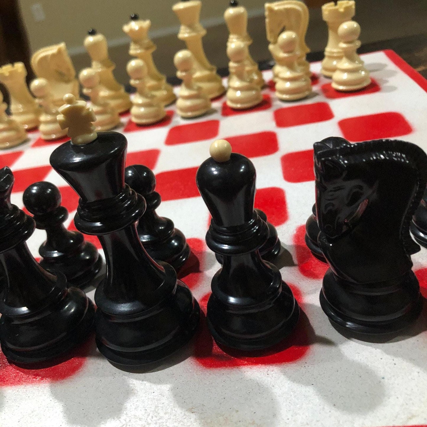 Large Painted Chess Set - White & Red