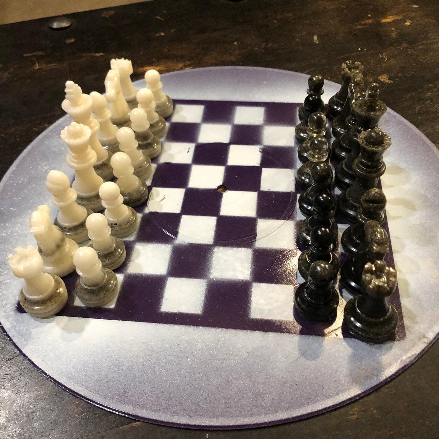 Vinyl Chess Set - Dark Purple & White (Resin Pieces)