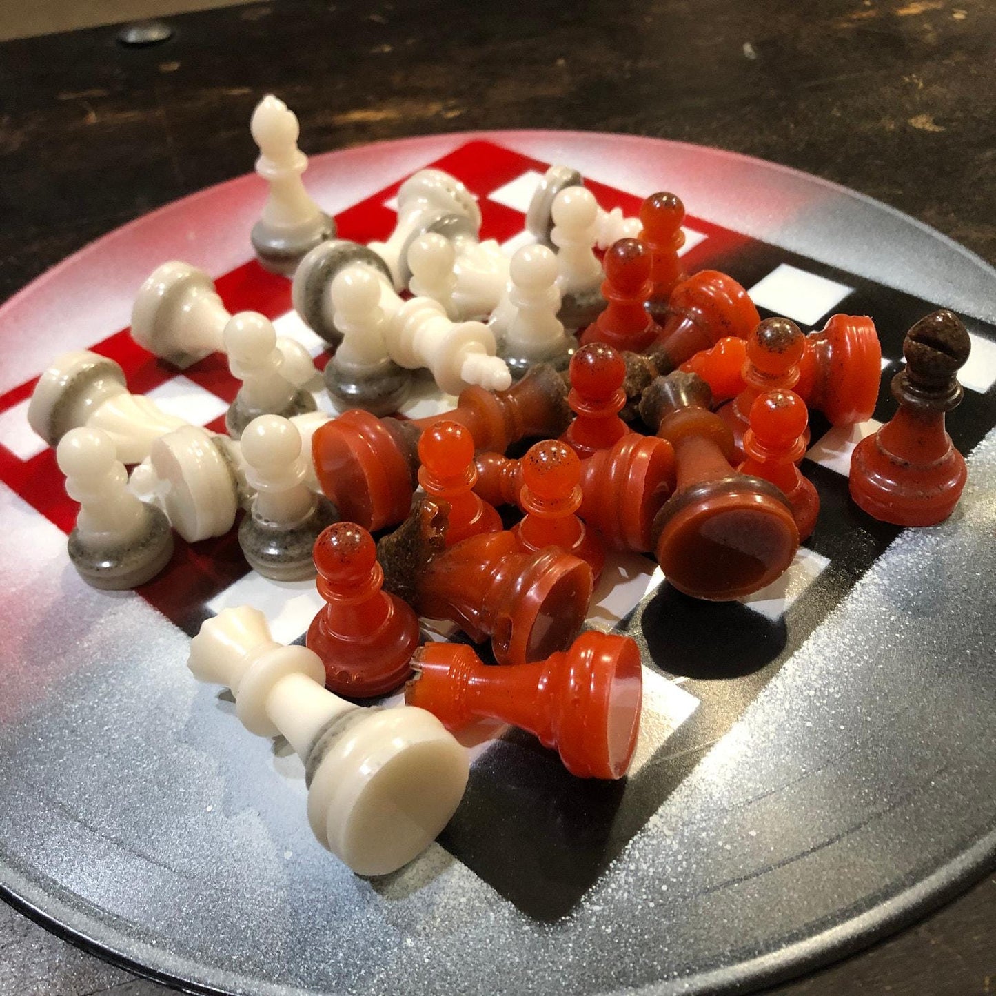 Vinyl Chess Set - Black Red & Black (Resin Pieces)