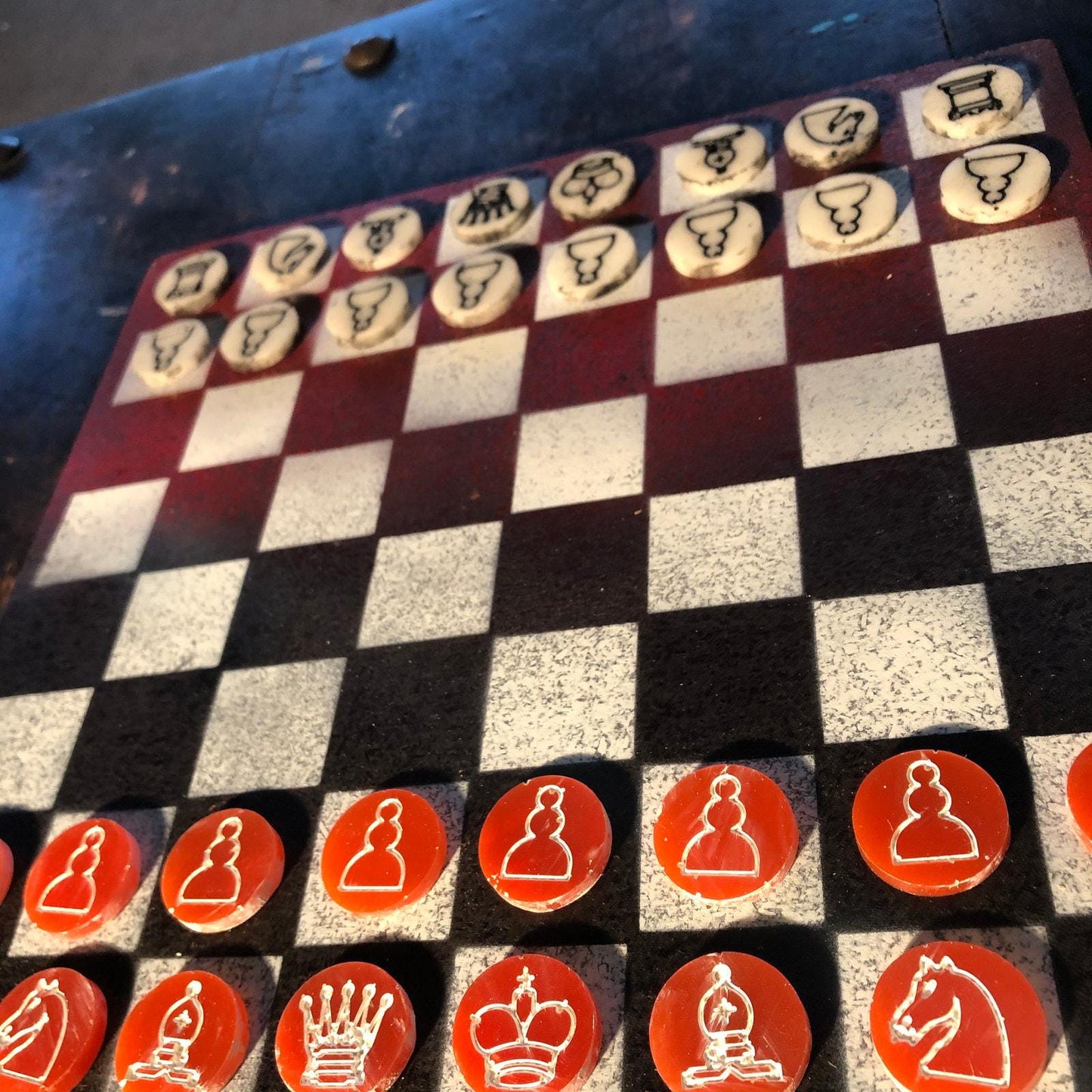 Chess Set - Red Black & White (Resin Pieces)