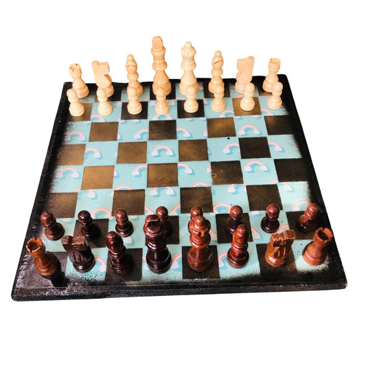 Scrapbook Chess Set - Blue Rainbow