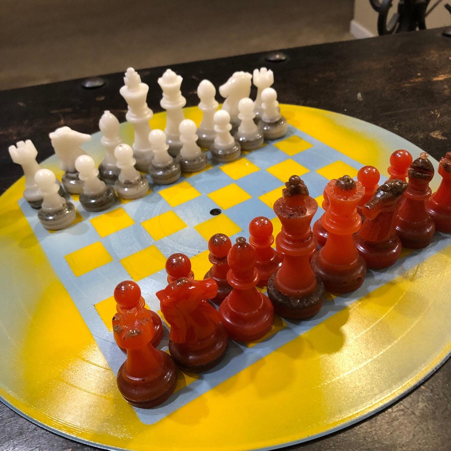 Vinyl Chess Set - Vintage Blue Yellow (Resin Pieces)