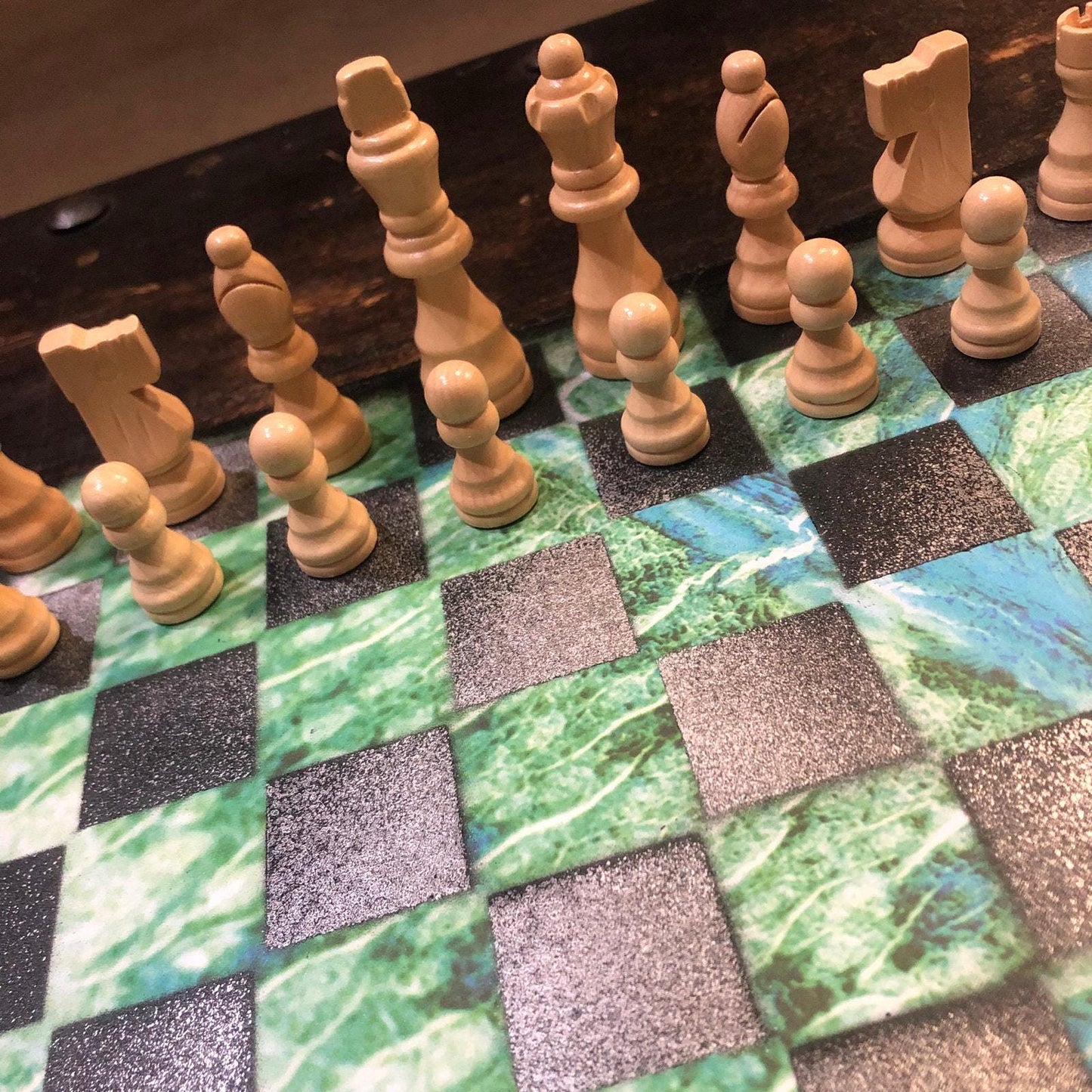 Scrapbook Chess Set - Green Crystal