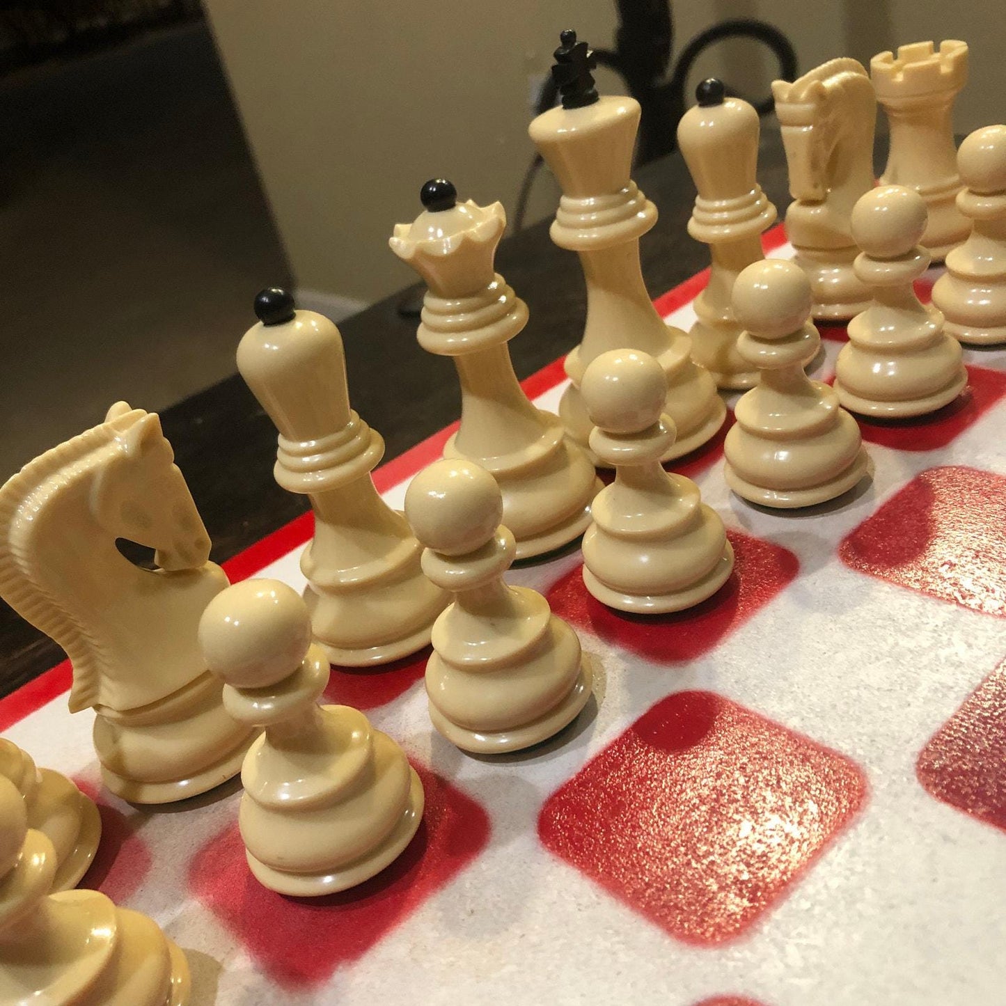 Large Chess Set - Red Blue & White