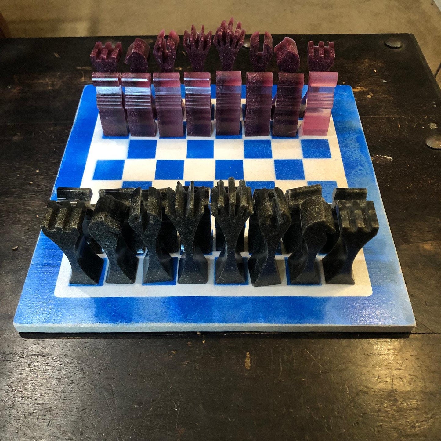 Painted Chess Set - Blue Royal - Resin Pieces