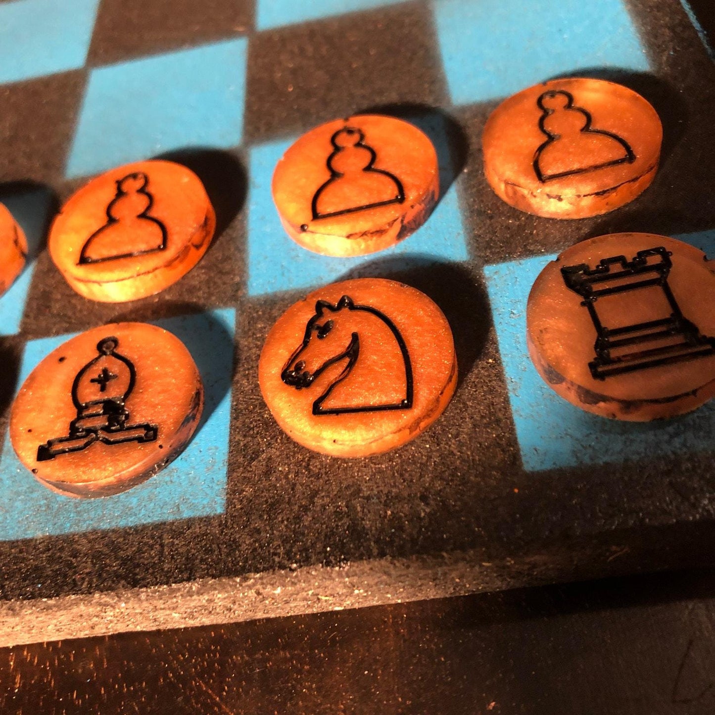 Chess Set - Blue Black & Orange