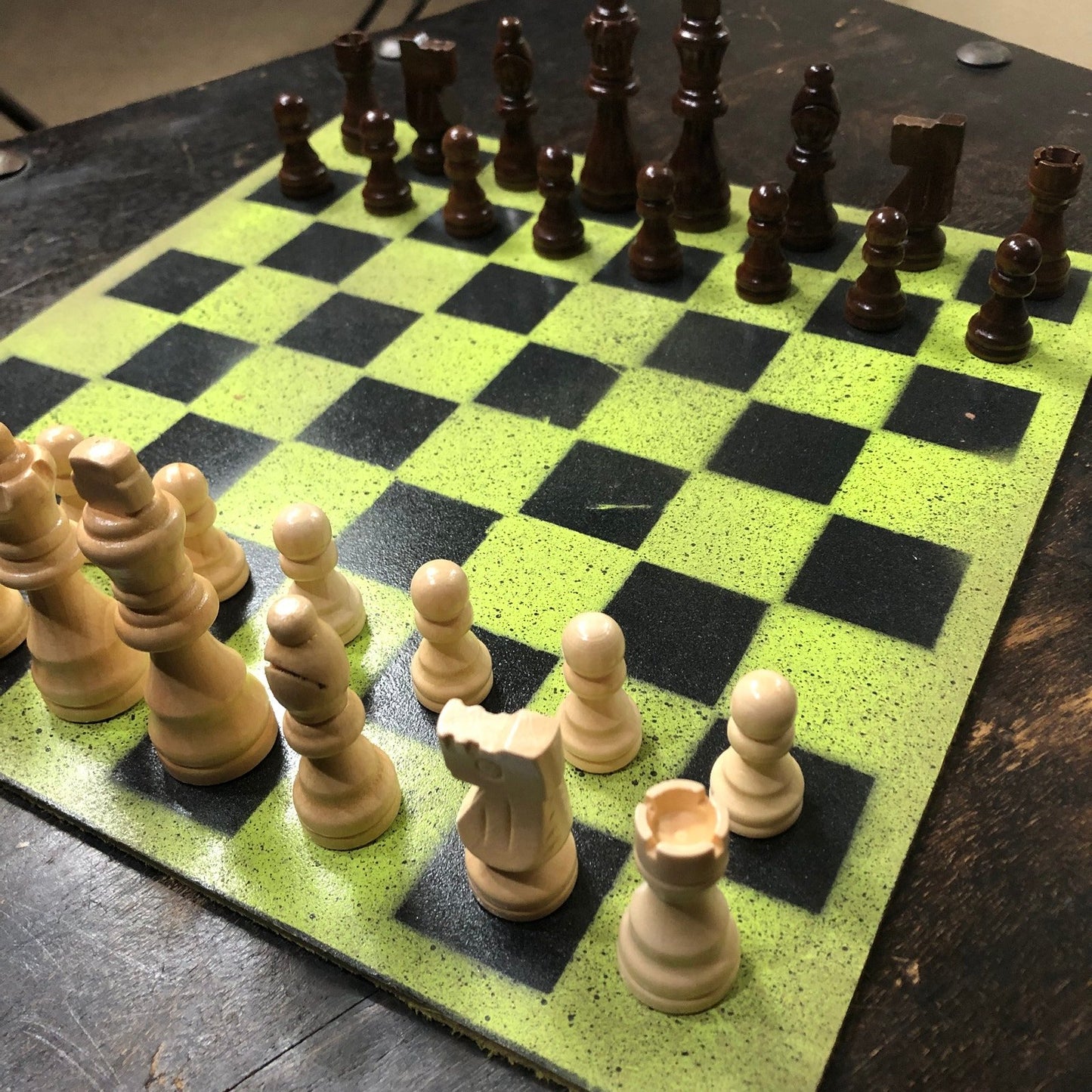 Painted Chess Set - Lime Green