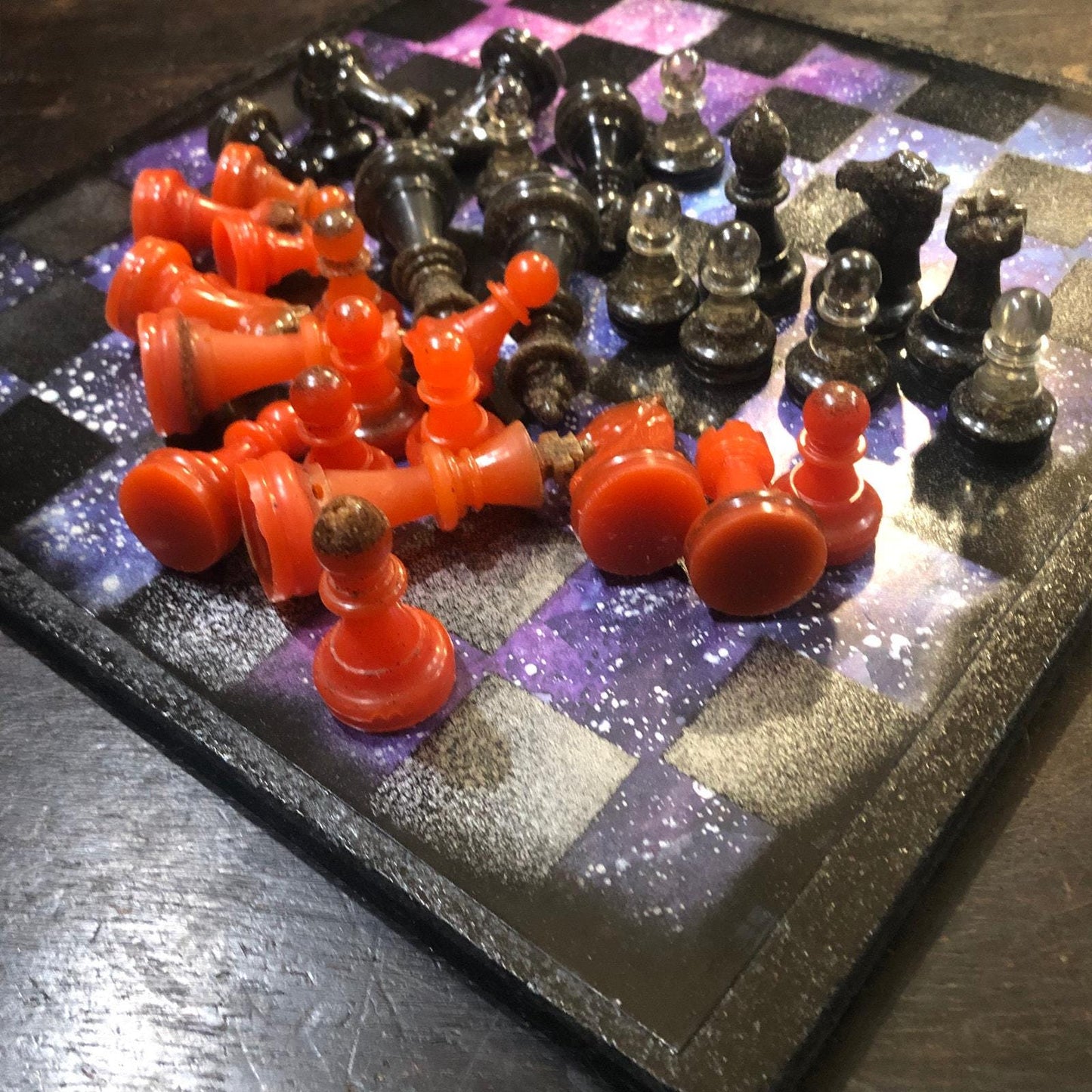 Scrapbook Chess Set - Vibrant Glaxy (Resin Pieces)