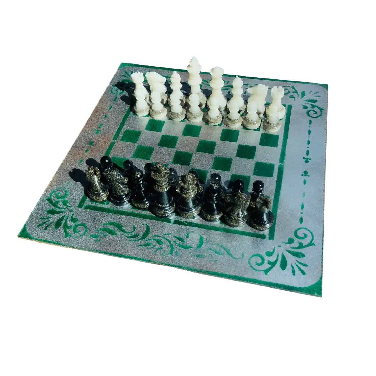 Chess Set - Green Silver