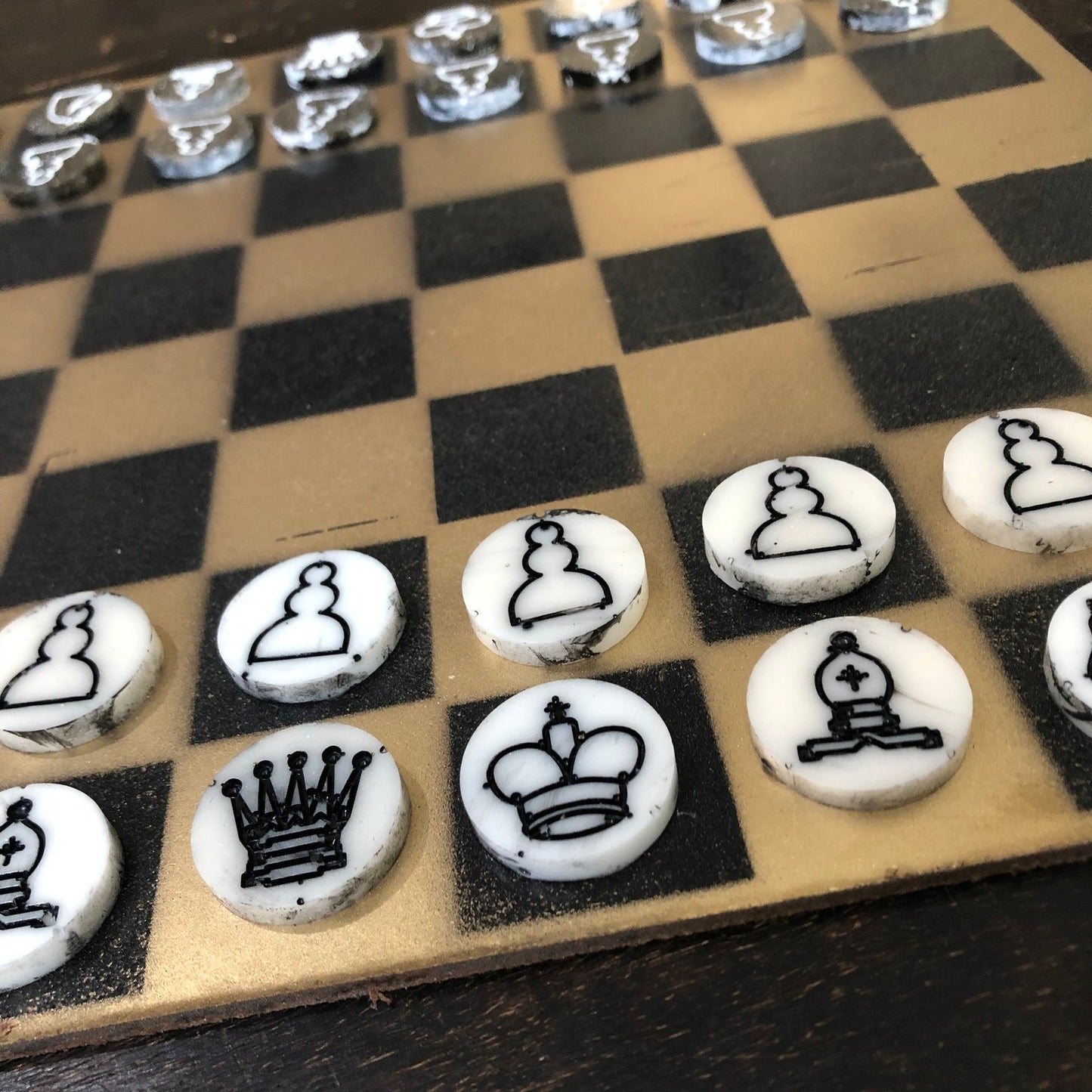 Painted Chess Set - Gold & Black