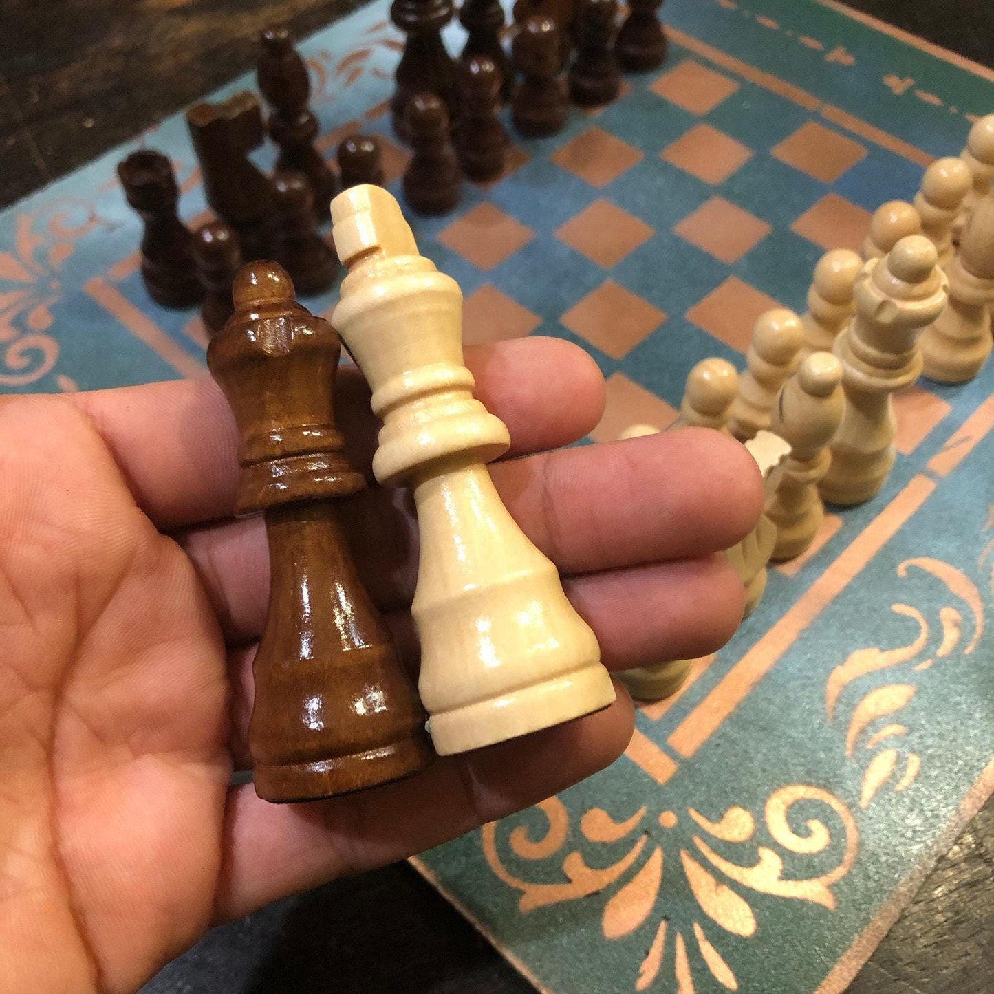 Chess Set - Emerald Green & Bronze