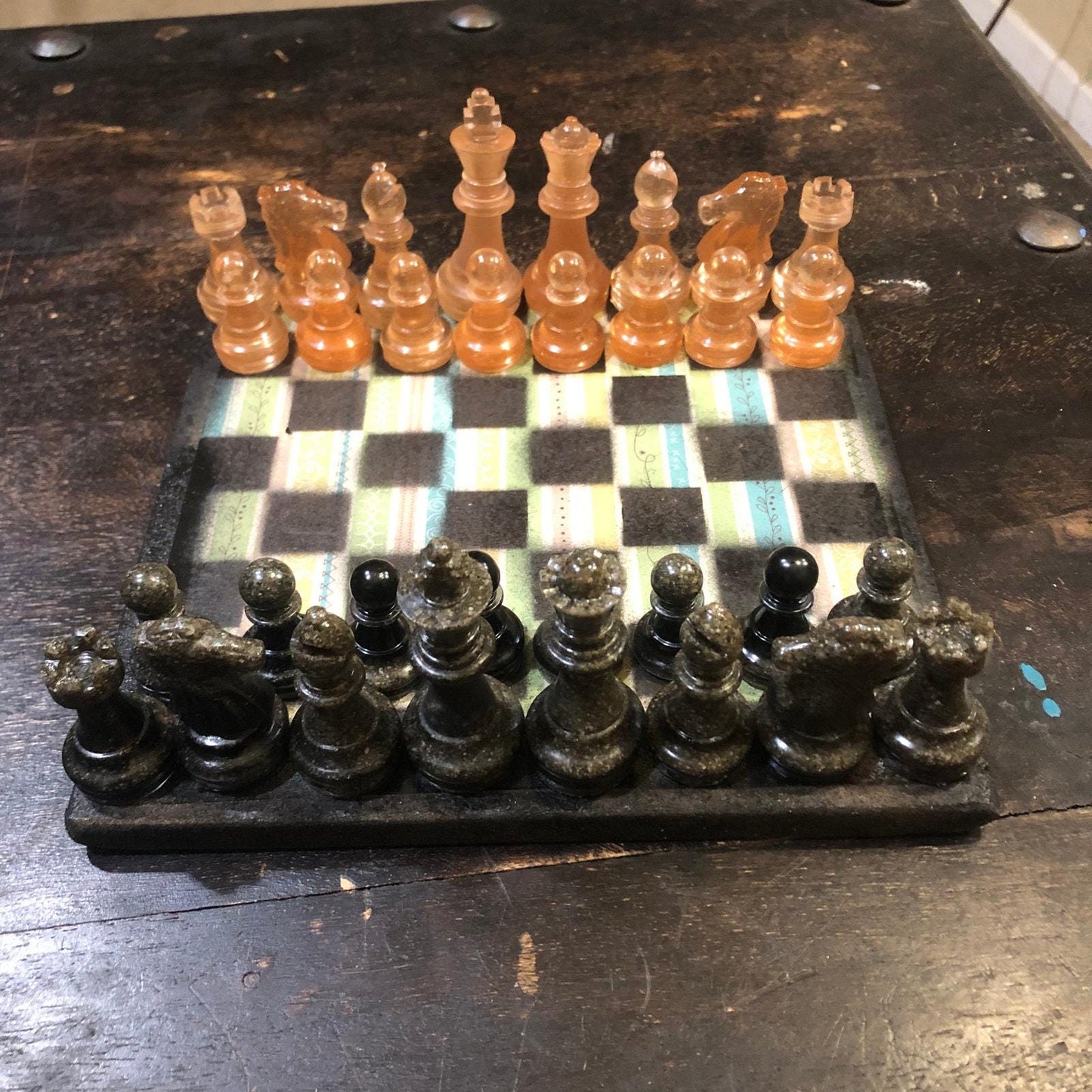 Scrapbook Chess Set - Vintage Stripes (Resin Pieces)