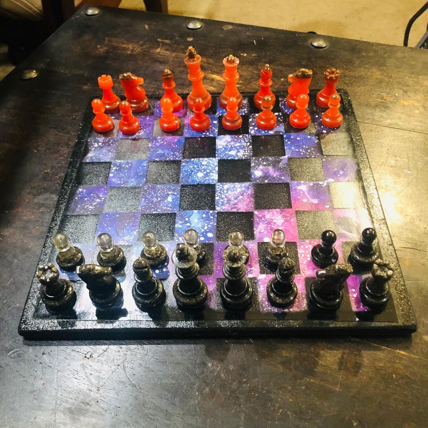 Scrapbook Chess Set - Vibrant Glaxy (Resin Pieces)