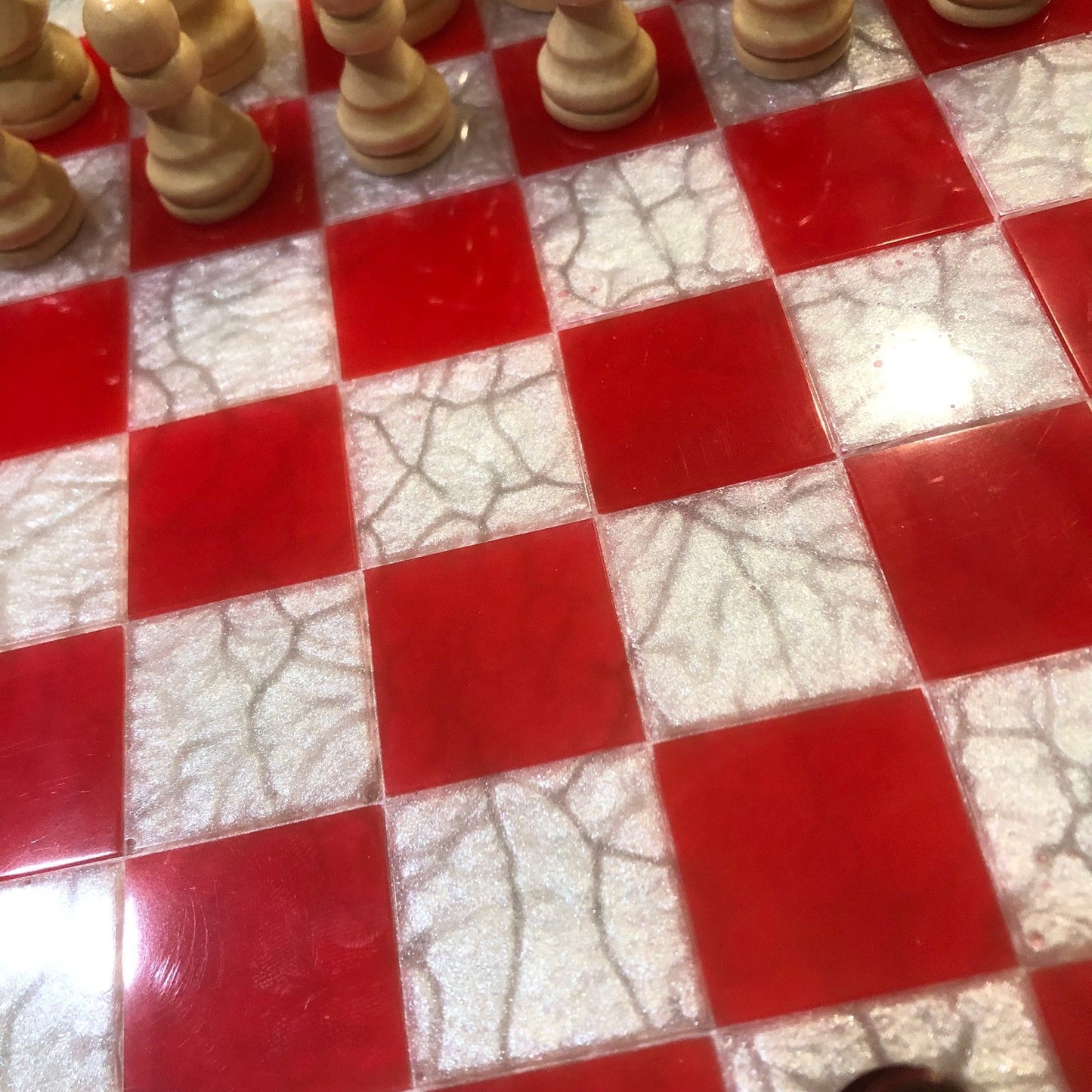 Resin Chess Set - Castle Red (Wood Pieces)