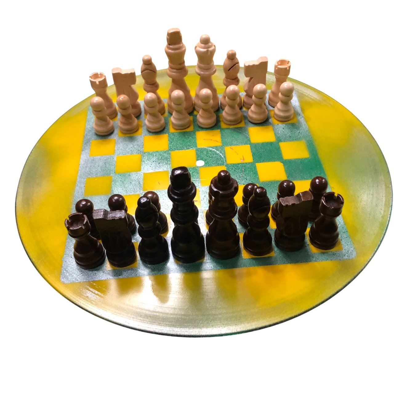 Vinyl Chess Set - Green & Yellow