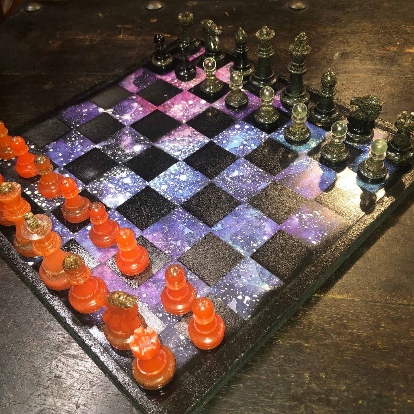 Scrapbook Chess Set - Vibrant Glaxy (Resin Pieces)