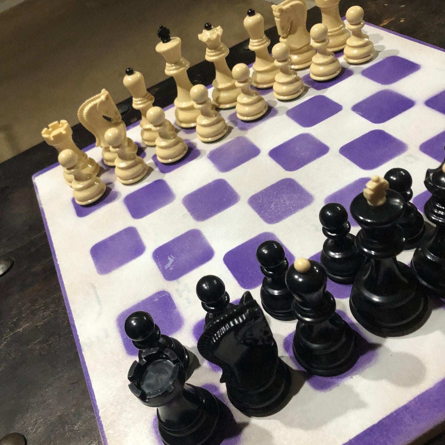 Large Painted Chess Set - White & Purple