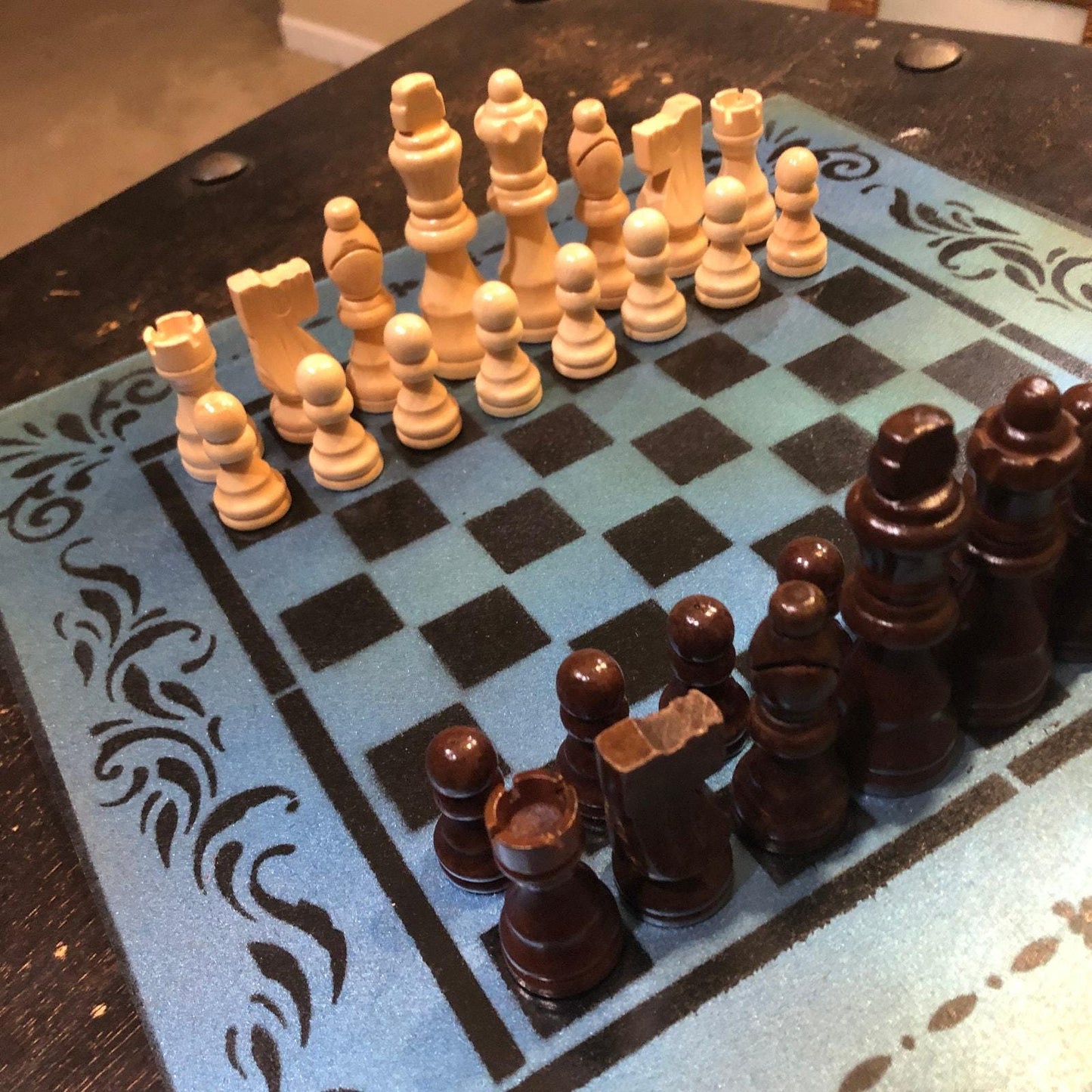 Chess Set - Metallic Blue & Black