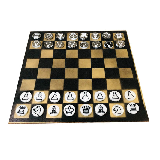 Painted Chess Set - Gold & Black