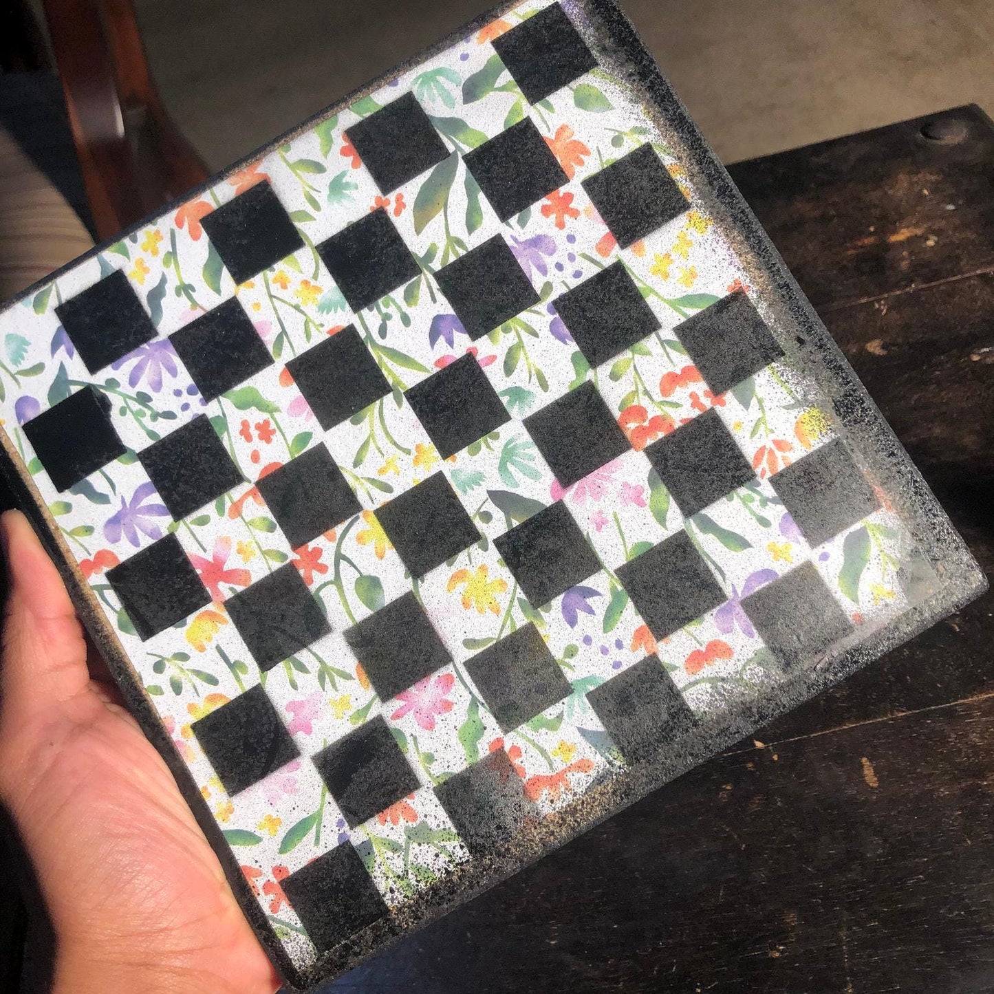 Scrapbook Chess Set - Colorful Flower