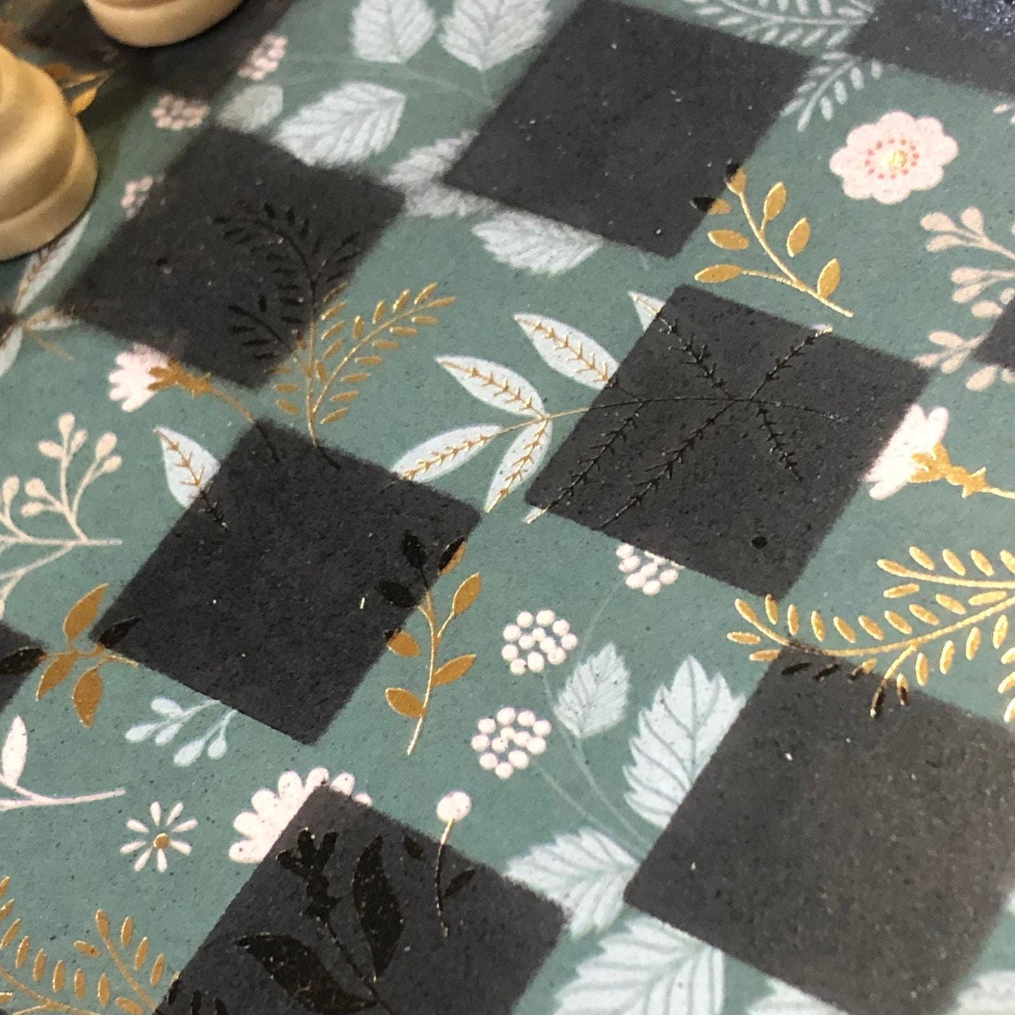 Scrapbook Chess Set - Gold Foil Green