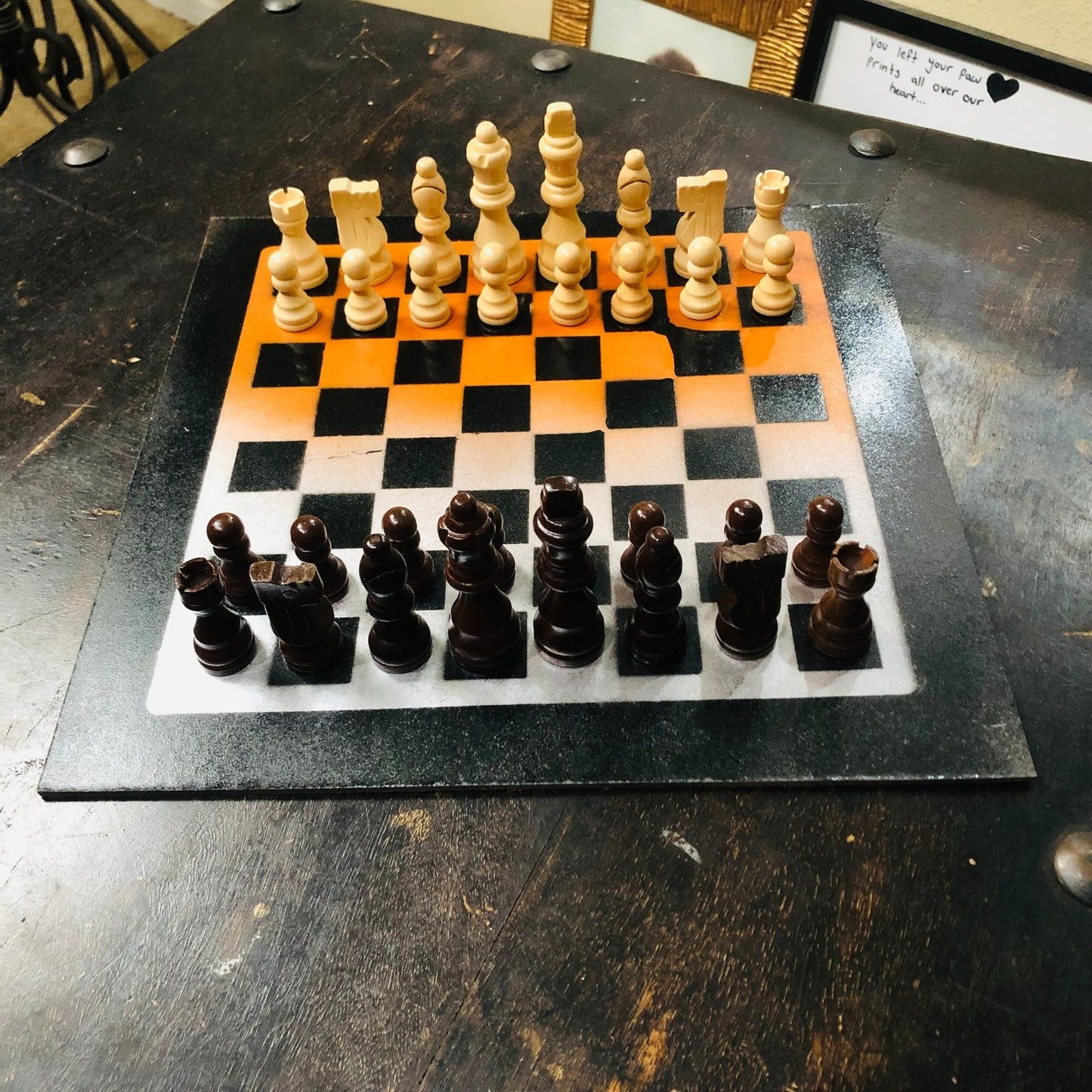 Painted Chess Set - Orange White & Black