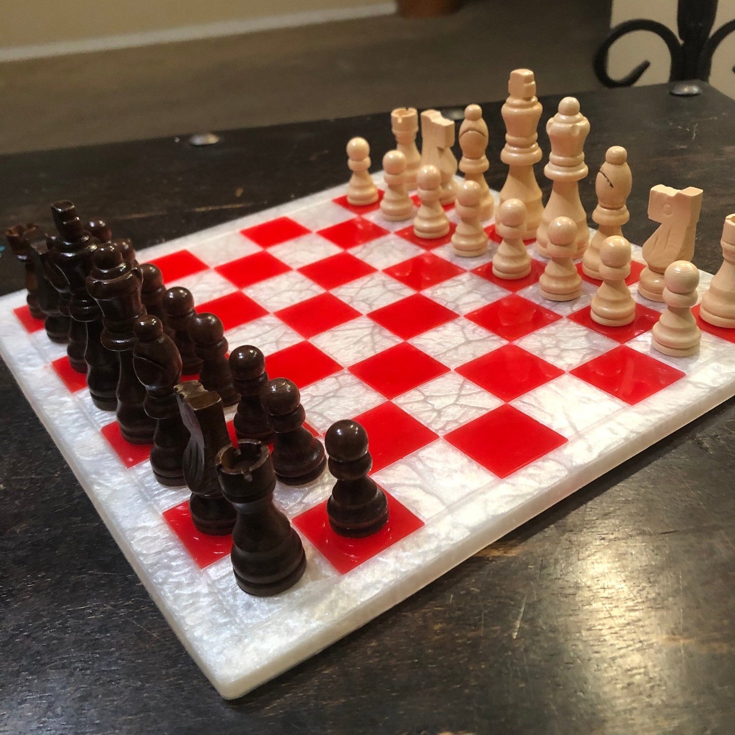 Resin Chess Set - Castle Red (Wood Pieces)