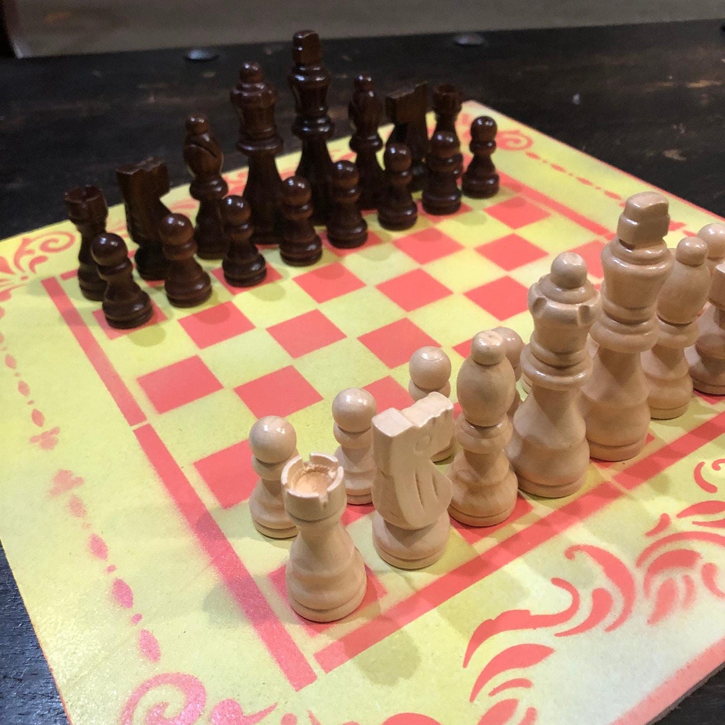 Chess Set - Yellow & Peach Pink