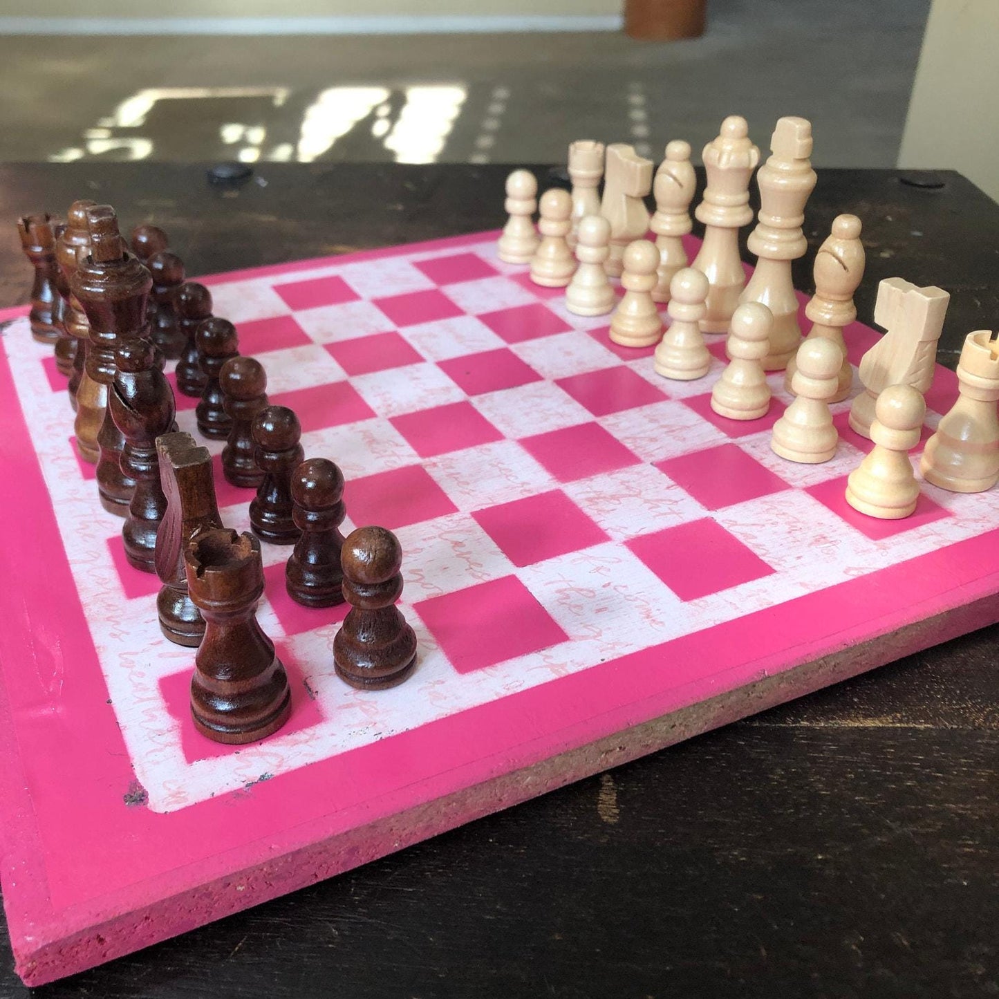 Scrapbook Chess Set - Pink Cursive