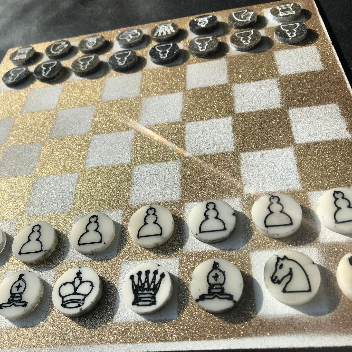 Chess Set - Golden White Sparkle