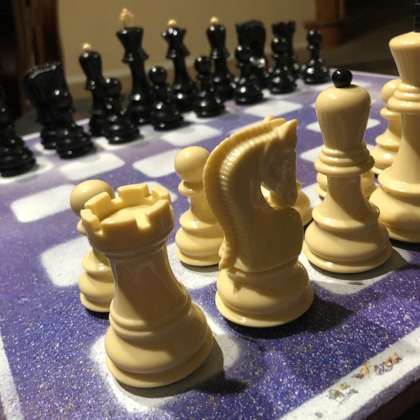 Large Painted Chess Set - Purple & White