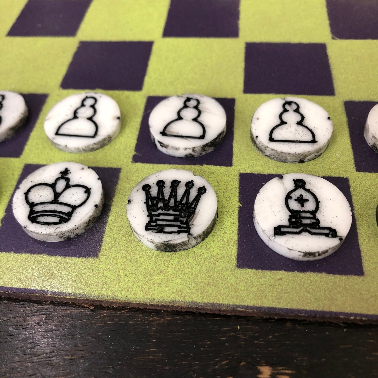 Painted Chess Set - Lime Green Purple