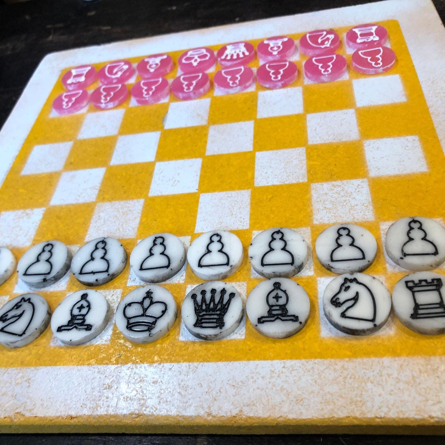 Painted Chess Set - Yellow Pink Mix