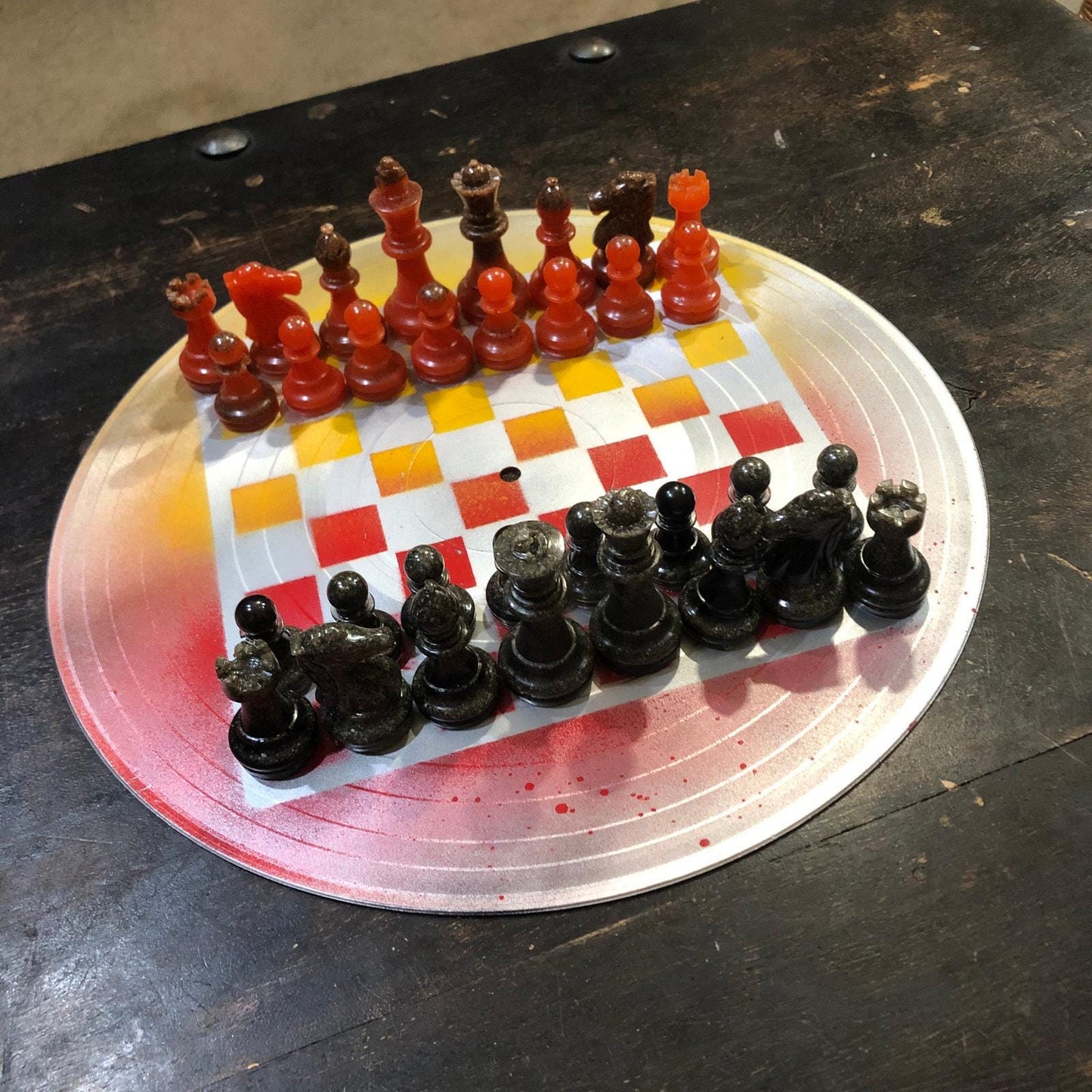 Vinyl Chess Set - Red Yellow Chrome (Resin Pieces)