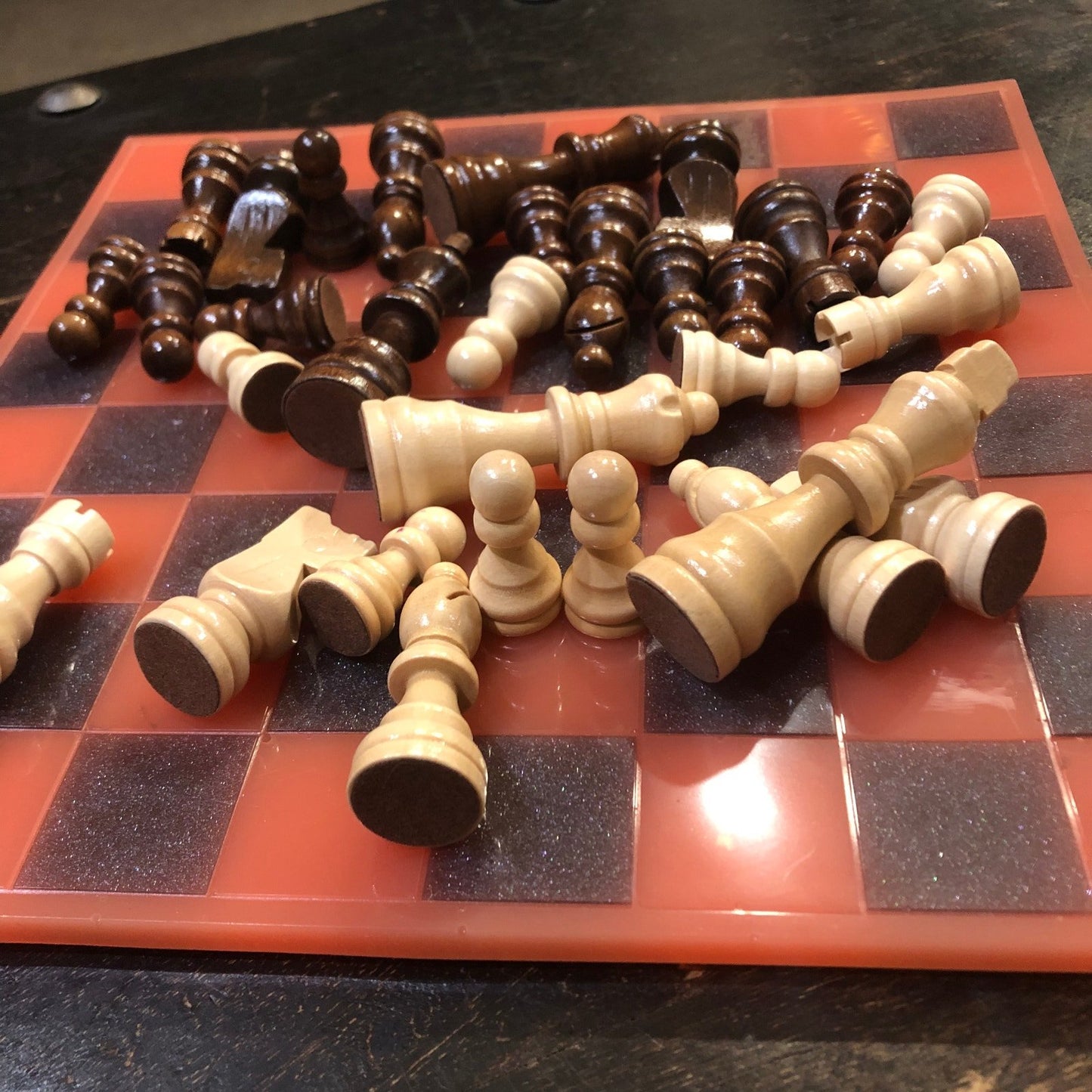 Resin Chess Set - Red & Black (Wood Pieces)