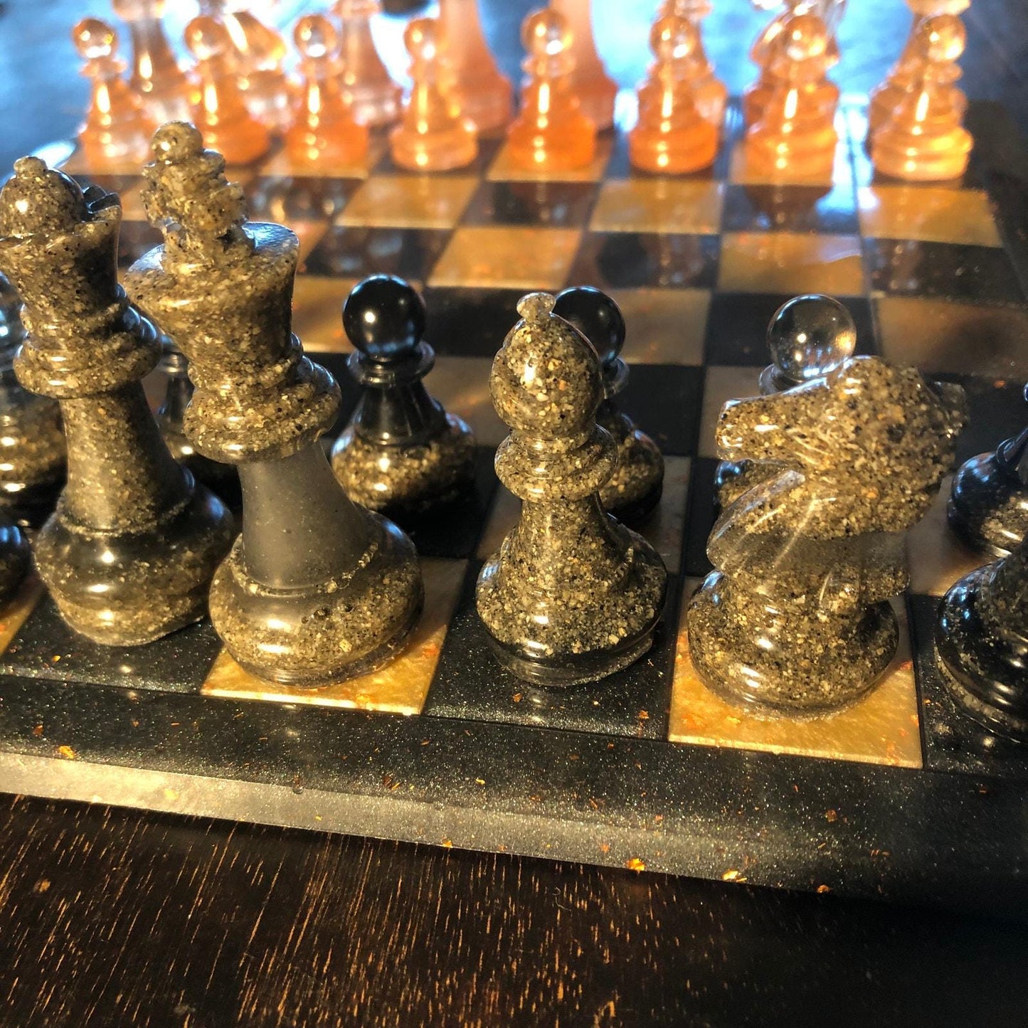 Handmade Resin Chess Set - Royal Black & Orange