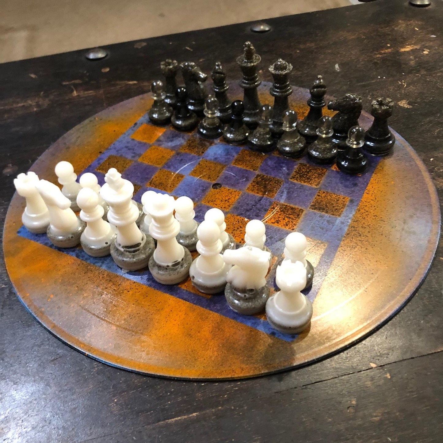 Vinyl Chess Set - Rustic Orange Blue (Resin Pieces)