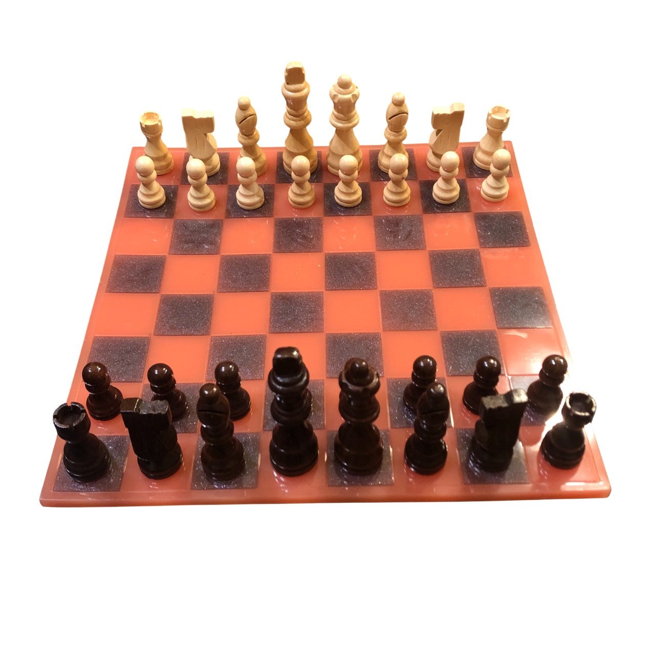 Resin Chess Set - Red & Black (Wood Pieces)