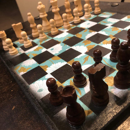 Scrapbook Chess Set - Green Flowered Set