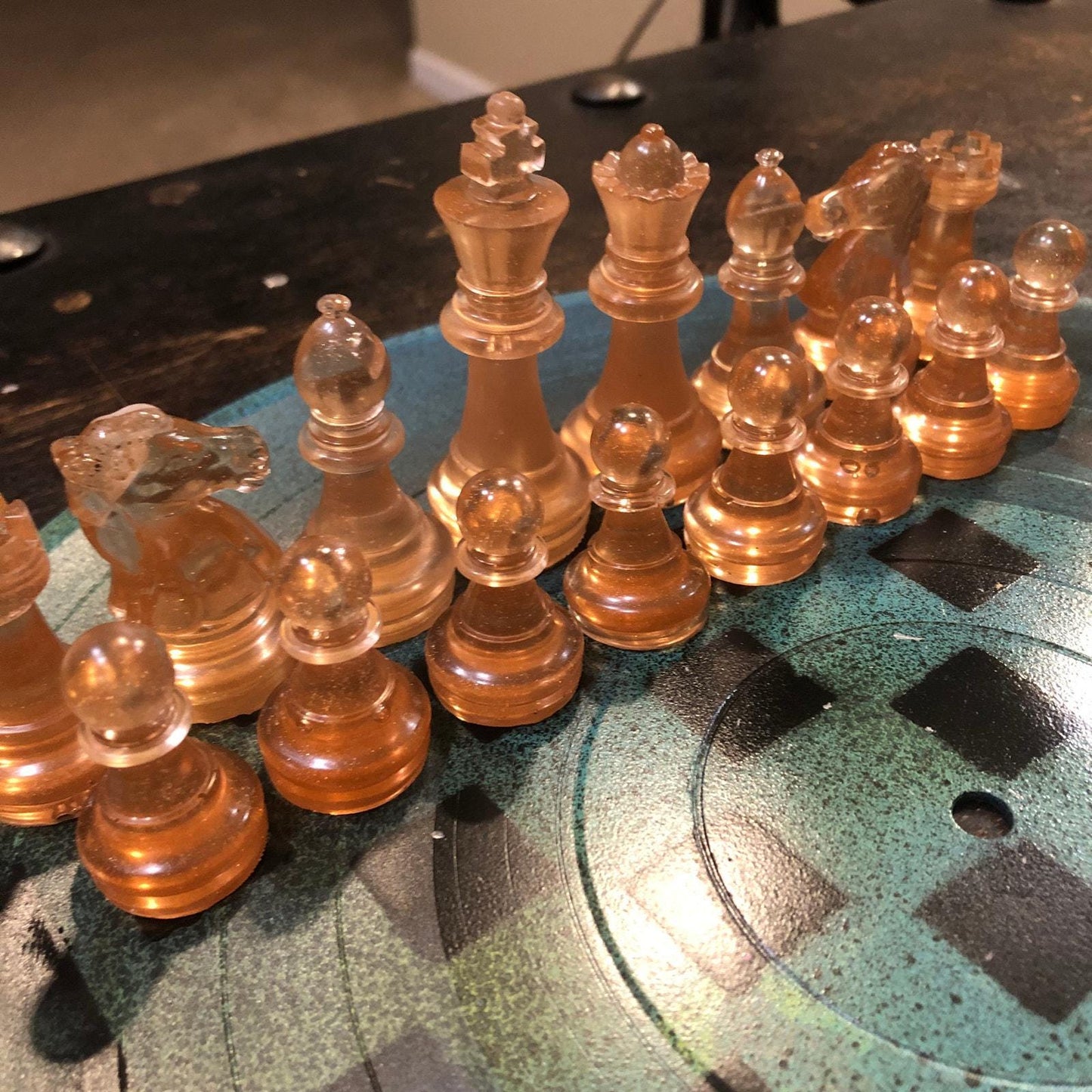 Vinyl Chess Set - Sea Moss Green (Resin Pieces)