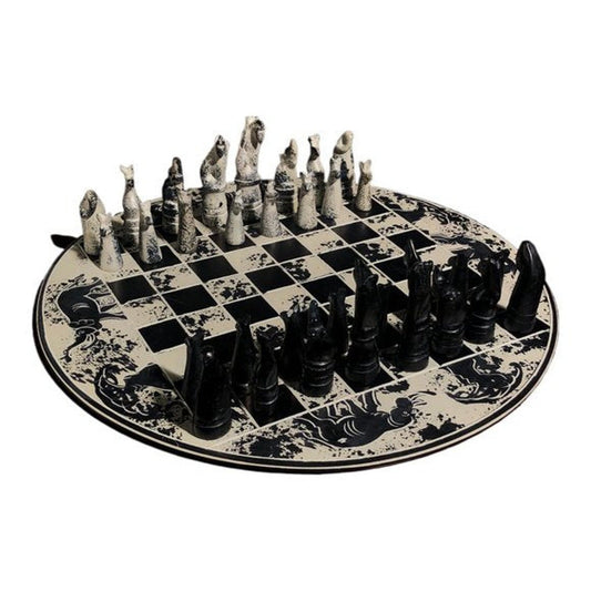 African Vintage Chess Set - White/Black Chess Board