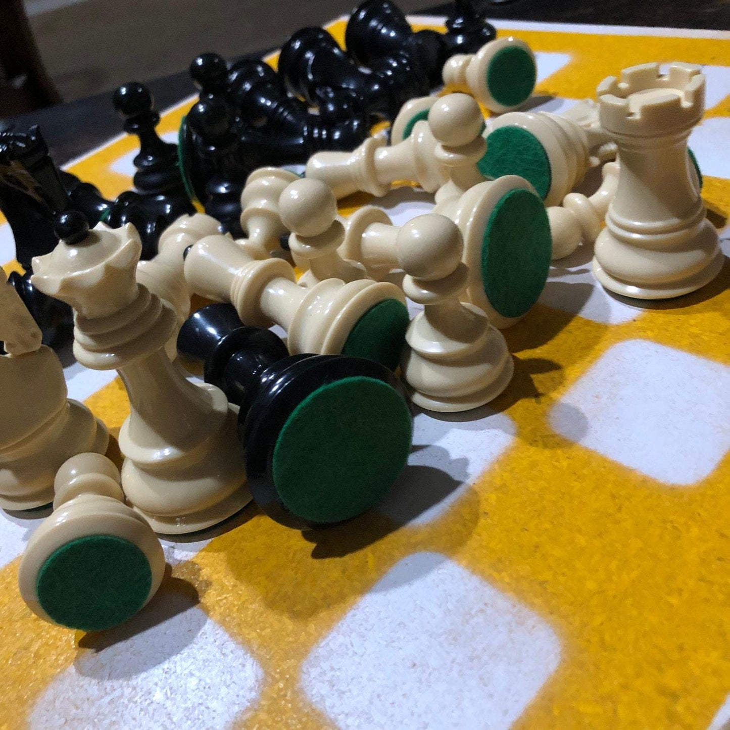 Large Painted Chess Set - Yellow & White